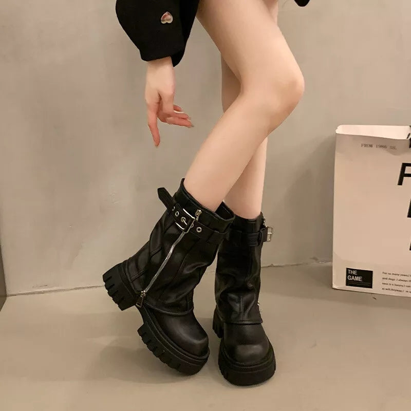 Y2K Fold Over Calf Boots