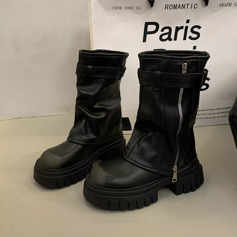 Y2K Fold Over Calf Boots