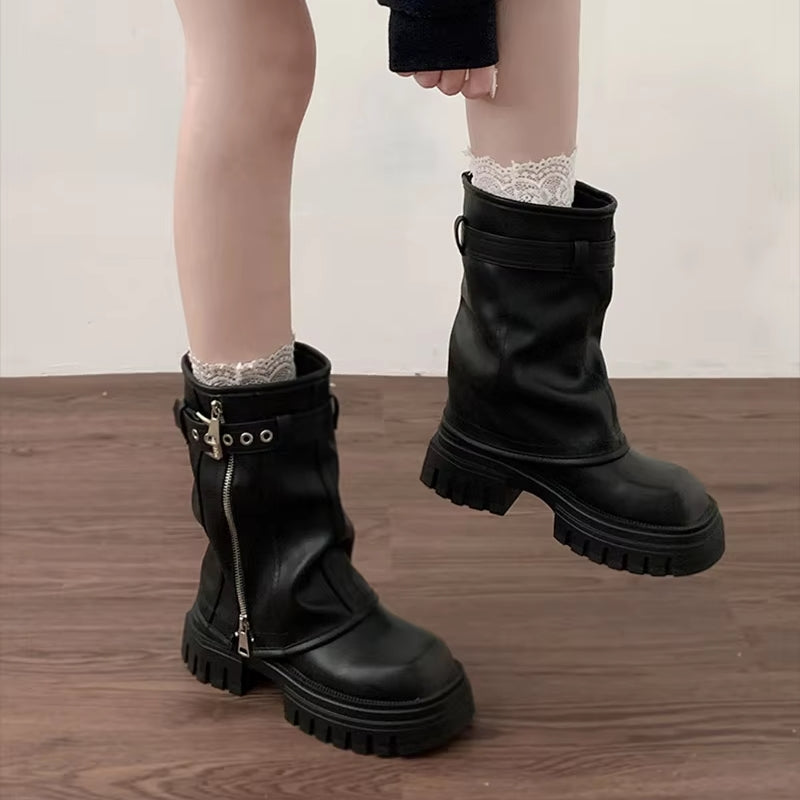 Y2K Fold Over Calf Boots