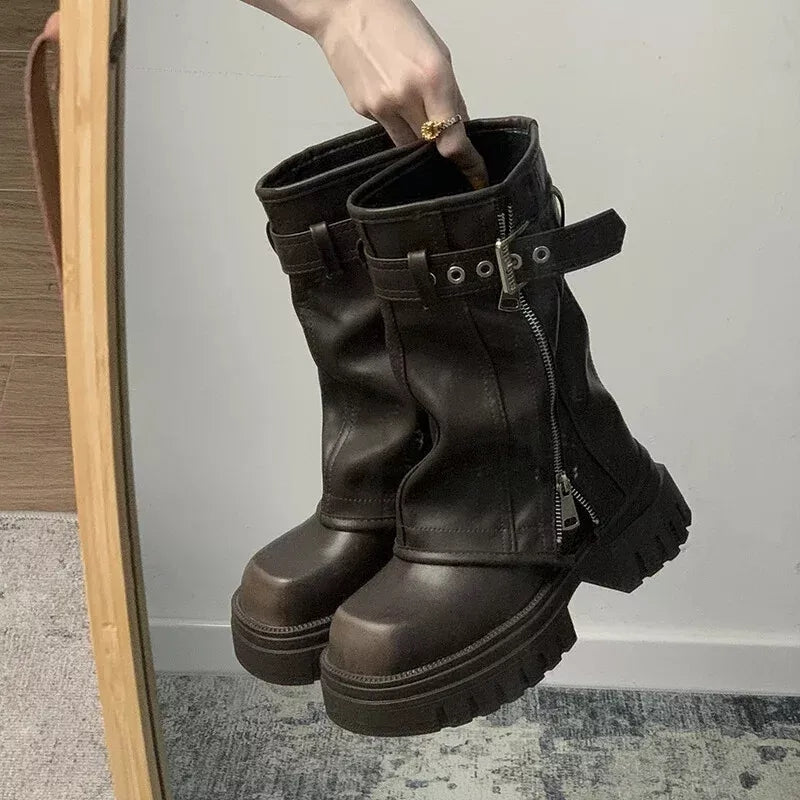 Y2K Fold Over Calf Boots